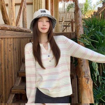 柚里 秋冬大尺碼女裝多巴胺韓系漂亮紋針織衫女春季2026新款胖mm顯瘦遮肚子上衣