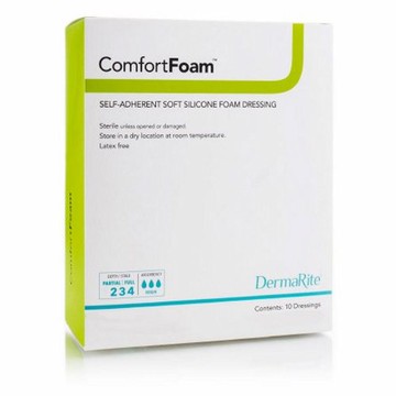 Silicone Foam Dressing ComfortFoam 8 X 8 Inch Square Silicone Adhesive without Border Sterile 5 Count by DermaRite