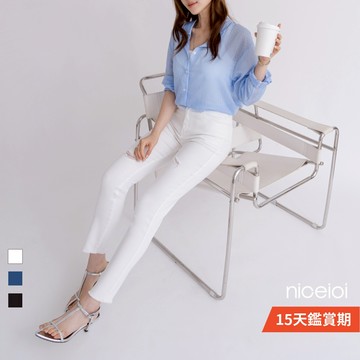 niceioi【特惠】高腰牛仔褲 破洞牛仔褲 藍色 [S+纖塑收胯刷破九分窄管褲] 超值推薦 大尺碼 3E43A005