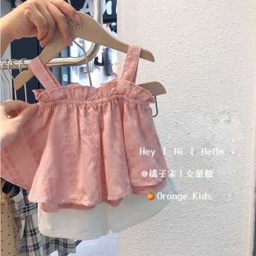 Orange Kids🍊【80-120】女童套裝 女寶寶吊帶背心夏裝套裝 小女孩洋氣可愛嬰兒娃娃襯衫純棉套裝 夏天童裝