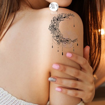 微刺青M-137 月亮花朵👑大邱紋身👑【T08Z】新 小清新 假刺青輕紋身 防水 紋身貼紙刺青貼紙紋身貼刺青貼 T08