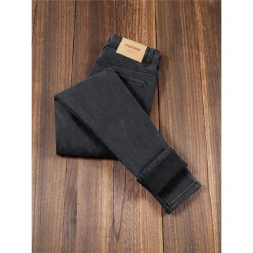 煙灰色牛仔褲女秋冬加絨加厚保暖黑色高腰修身顯瘦彈力緊身小腳褲