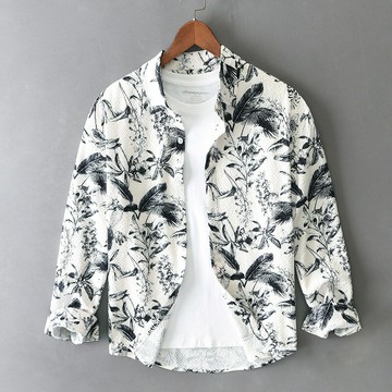 現貨+預購 男襯衫長袖上衣男商務休閒襯衫上衣-日系复古花男裝74kz54【獨家進口】【米蘭精品】