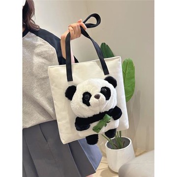 時尚潮流行帆布包包女單肩包新款卡通可愛熊貓手提包大容量托特包