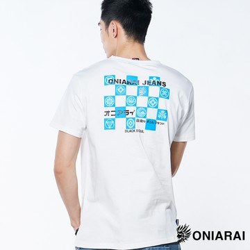 【買1送1】大和魂家紋市松紋短TEE(白) - BLUE WAY 鬼洗い