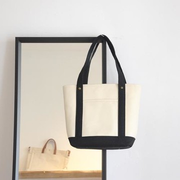 Faye手工包復古文藝手工拼色質感加厚白色帆布包單肩通勤托特