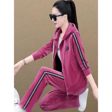 BBQ金絲絨運動套裝女春秋2023新款洋氣減齡連帽休閑衛衣三件套