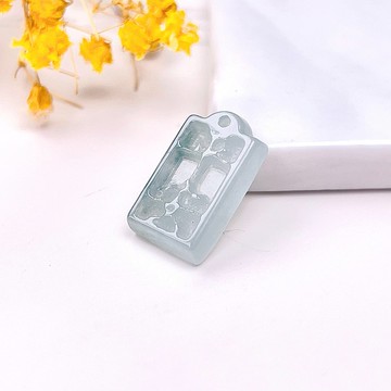 【願‧平安】冰飄綠花翡翠平安牌吊飾 | 天然緬甸翡翠A貨 | 送禮