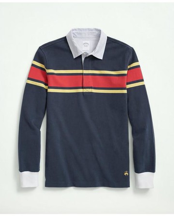 Brooks Brothers Men's Sueded Cotton Chest Stripe Rugby | Navy | Size 2XL