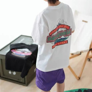 夏季新款男女寶寶山系海浪洋氣印花兒童純棉短袖T恤上衣兩色入 男童短袖T恤 兒童夏裝 圓領 夏天上衣 韓版 中小童