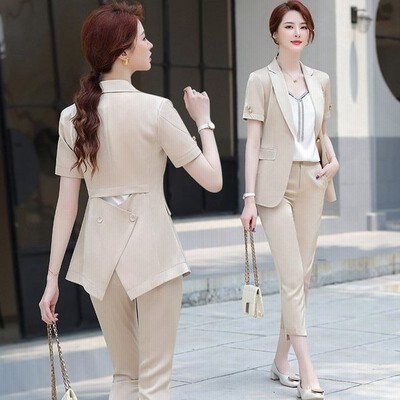 夏 パンツスーツ レディース 半袖 テーラードジャケット 薄手 サマージャケット 9分丈パンツ オフィススーツ 通勤 Ol 2点セット スーツ 通販 Lineポイント最大get Lineショッピング