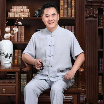 夏裝襯衫短袖男亞麻棉麻唐裝中山套裝上衣服爸爸中老年人爺爺夏天