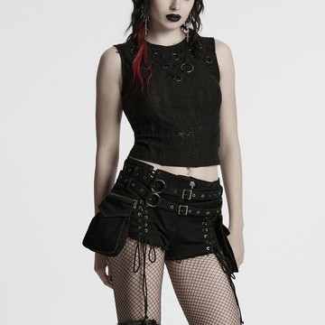 龐克野性魔力符袋牛仔熱褲 / 附雙腰帶 / 可拆側袋