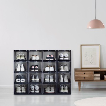 前開式 | 磁吸式鞋類收納盒 - 4入組 透明黑