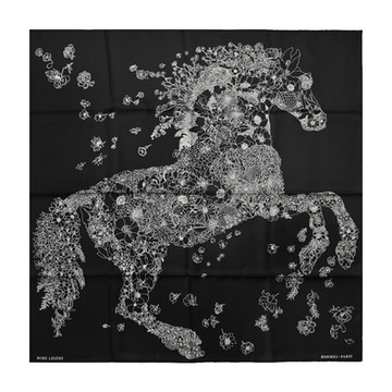 Hermes 愛馬仕 Robe Legere 輕揚花衣絲巾 黑白（90cm*90cm）