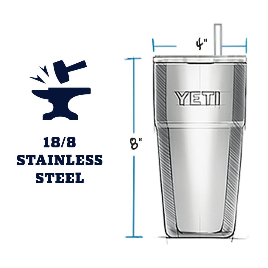 YETI Rambler 26オンス ストローカップ ストロー蓋付き 真空断熱 ステンレス製、ノルディックブルー