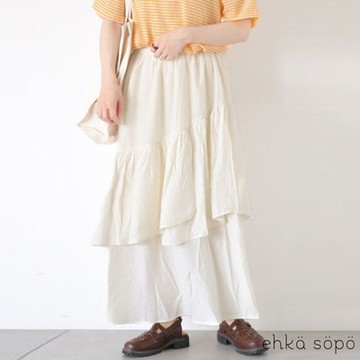 ehka sopo  特殊不對稱分層設計抓褶長裙