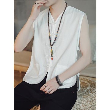 夏季薄款棉麻中老年無袖唐裝中式汗背心馬甲中國風爸爸漢衫馬褂男