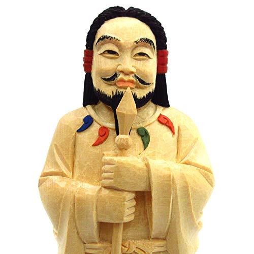 栗田神像像ブランド日本神像大物主命（総高20ｃｍ、9ｃｍ、奥行7.5ｃｍ）四角台一部彩色 桧木製高級木彫り 14875