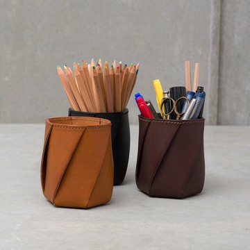 日本職人手作皮革Organ六角收納筆筒 GS-73