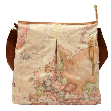 Alviero Martini 義大利地圖包 PU尼龍斜側背包-地圖黃