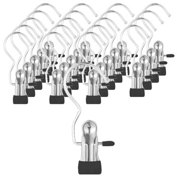 奈米無痕掛勾夾子 Set 20  不鏽鋼 塑料材質 2.3x11.5cm 黑色 灰色  1組