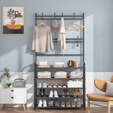 落地衣帽鞋架一體臥室掛衣服架子家用多層收納神器置物架鞋柜YY