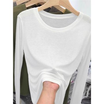 高彈力面膜T恤女2025春秋親膚軟糯長袖圓領內搭上衣基礎款打底衫