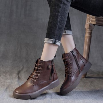 真皮馬丁靴女半桶單靴子低矮幫軟底短靴大碼女鞋41一43女士棉皮鞋