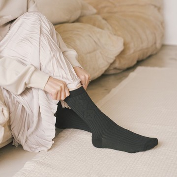 緹花中長襪/I系列/深邃黑