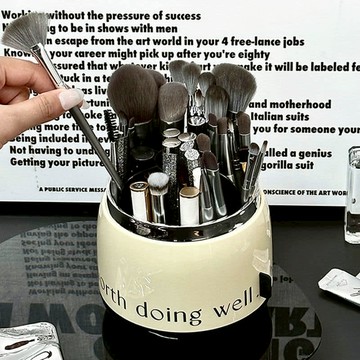 Ins風奶黃色係優質可旋轉分隔化妝刷具收納筒