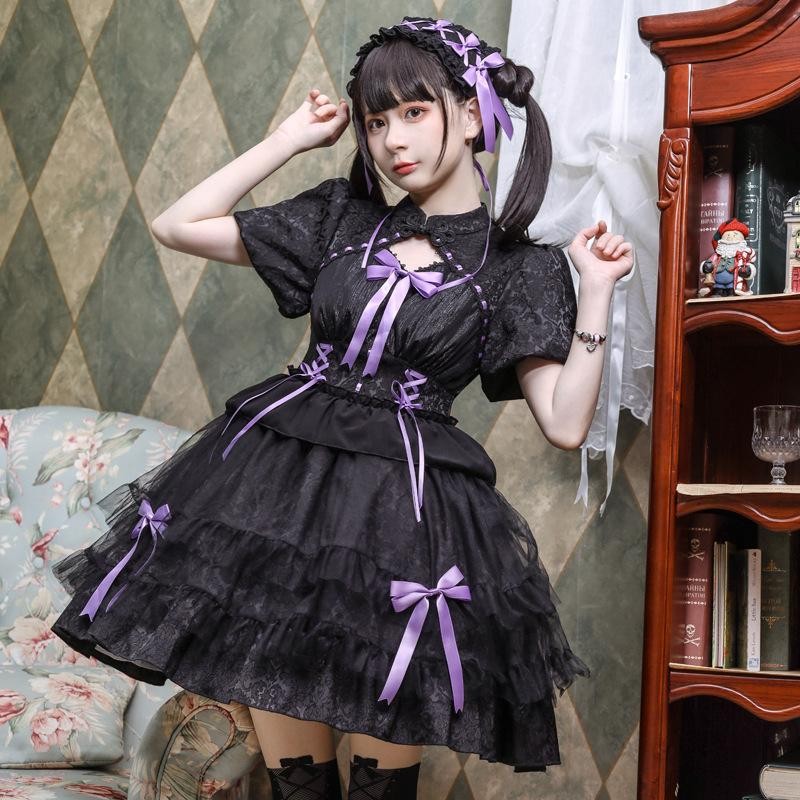 超安い】 ドレス 姫袖 黒 ラベンダー 紫 マスカレード ロリィタ