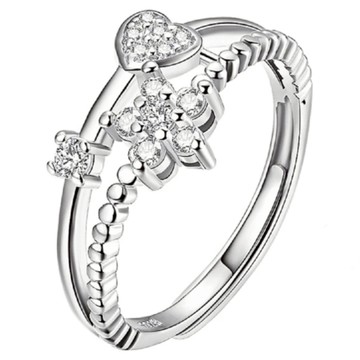 Sayaka 紗彌佳 仰望之花二連風鑲鑽開口戒指  20mm  銀色