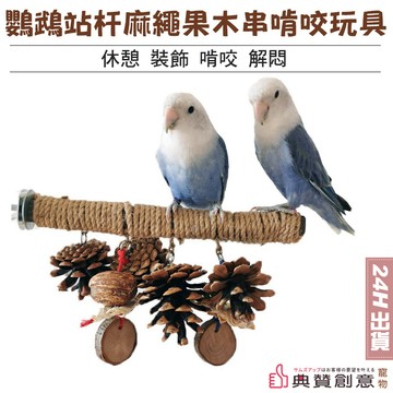 籠具/外出籠 鸚鵡站杆麻繩果木串啃咬玩具 蘋果木松果玉米草編鳥兒趣味互動益智解悶