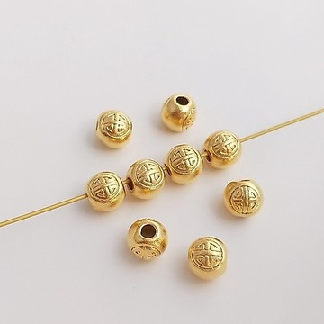 Ala--強保色越南沙金色福祿圓珠轉運珠手工散珠diy手鏈隔珠飾品配珠材料