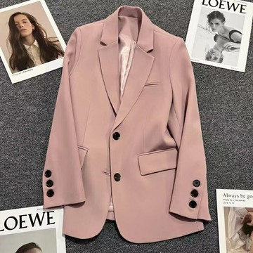 小個子西裝 外套女 休閒韓版 春秋季外套 早春學生潮 白領麗人 粉色休閒小個子西裝外套女設計感小眾寬鬆上衣春秋學生西裝女