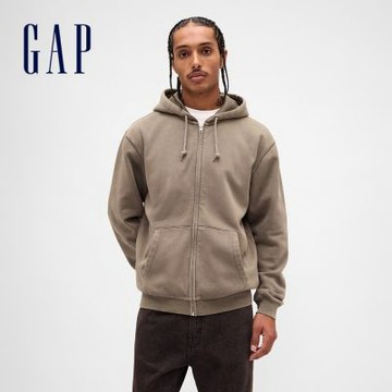 【GAP】男女同款|刷毛連帽外套-卡其色(414188)