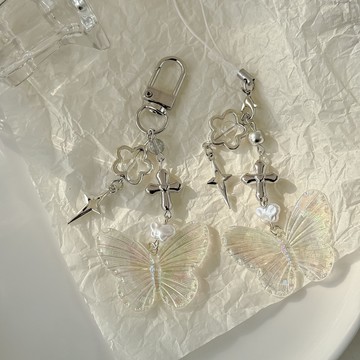 『百貨屋二號』星碟物語新款漸變蝴蝶掛鏈y2k十字架手機鏈小眾咕卡包掛件