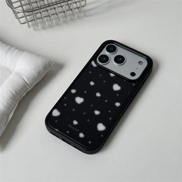✨iPhone手機殼✨雪絨愛心ins風高級黑框亮面亞克力 適用蘋果16pro手機殼iPhone1