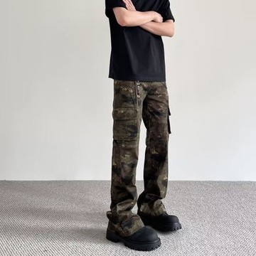 美式vibe風多口袋迷彩工裝休閑褲男女ins潮牌高街顯瘦直筒微喇褲