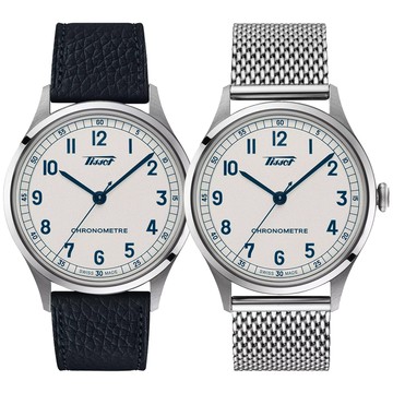 TISSOT 天梭 HERITAGE 1938 COSC 天文台認證機械套錶/藍/39mm/T1424641603200