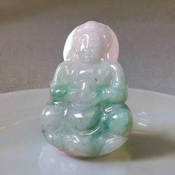 飄綠花翡翠寶瓶觀音菩薩 | 天然緬甸玉A貨翡翠 | 送禮