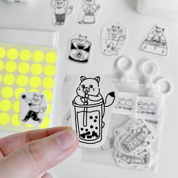 開心動物園-狐狸黑白線條貼紙包/手帳貼紙