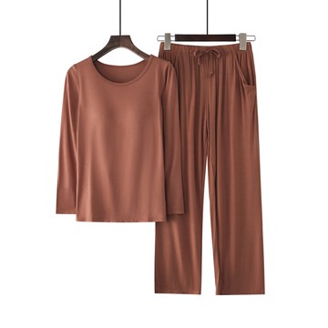 莫代爾柔軟涼感Bra T-長袖套裝-焦糖色