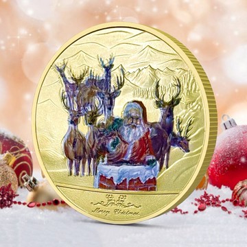 創意書包鑰匙扣小禮物紀念幣收藏情侶兒童彩色銀幣 圣誕老人硬幣