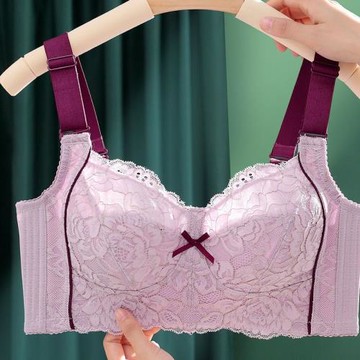 性感蕾絲大胸顯小內衣女無鋼圈無海綿大碼文胸薄款全罩杯金絲