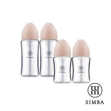 【栗粉專區】小獅王辛巴 蘊蜜質金玻璃寬口防脹氣奶瓶2大2小經典組-新生適用