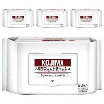 KOjIMA 寵物濕巾 犬貓用 150 x 200mm  80個裝  4個