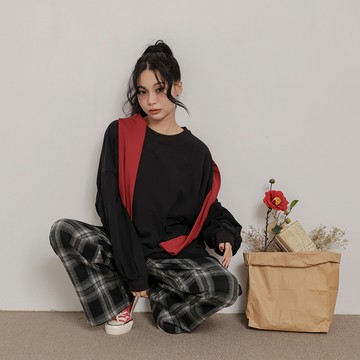 素色寬鬆大學T恤-黑【KT223454】