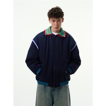 MADWITCH秋冬新款美式復古學院風棉服小眾設計感雙領寬松休閑外套